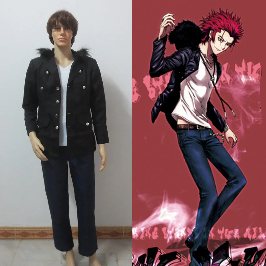 Ensemble complet 3 en 1 cosplay Suoh Mikoto cos pour fête d'halloween, pantalon + T-Shirt + veste