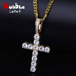 Bubble Letter Cross Necklace for Men Pendant Gold Color Copper Material Hip Hop Jewelry