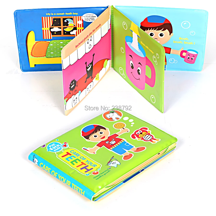 Cartoon Water Bath Books,Bathroom Toy Kids Early Learning Care of teeth,Name shape cognition Waterproof Books Educational Toys