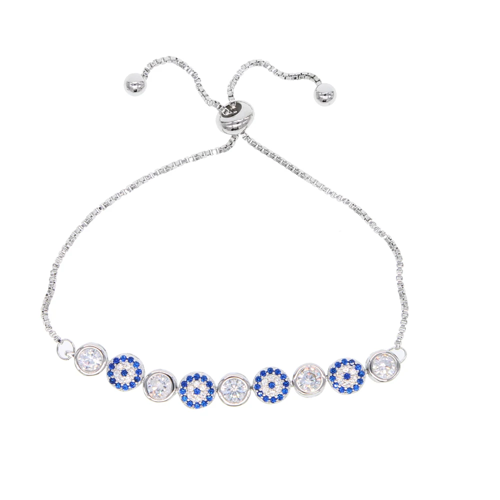 

Drop shipping Colorful Evil EYE Charm Bracelets cz Round Charms Adjustable slider Chains turkish evil eye bangle jewelry