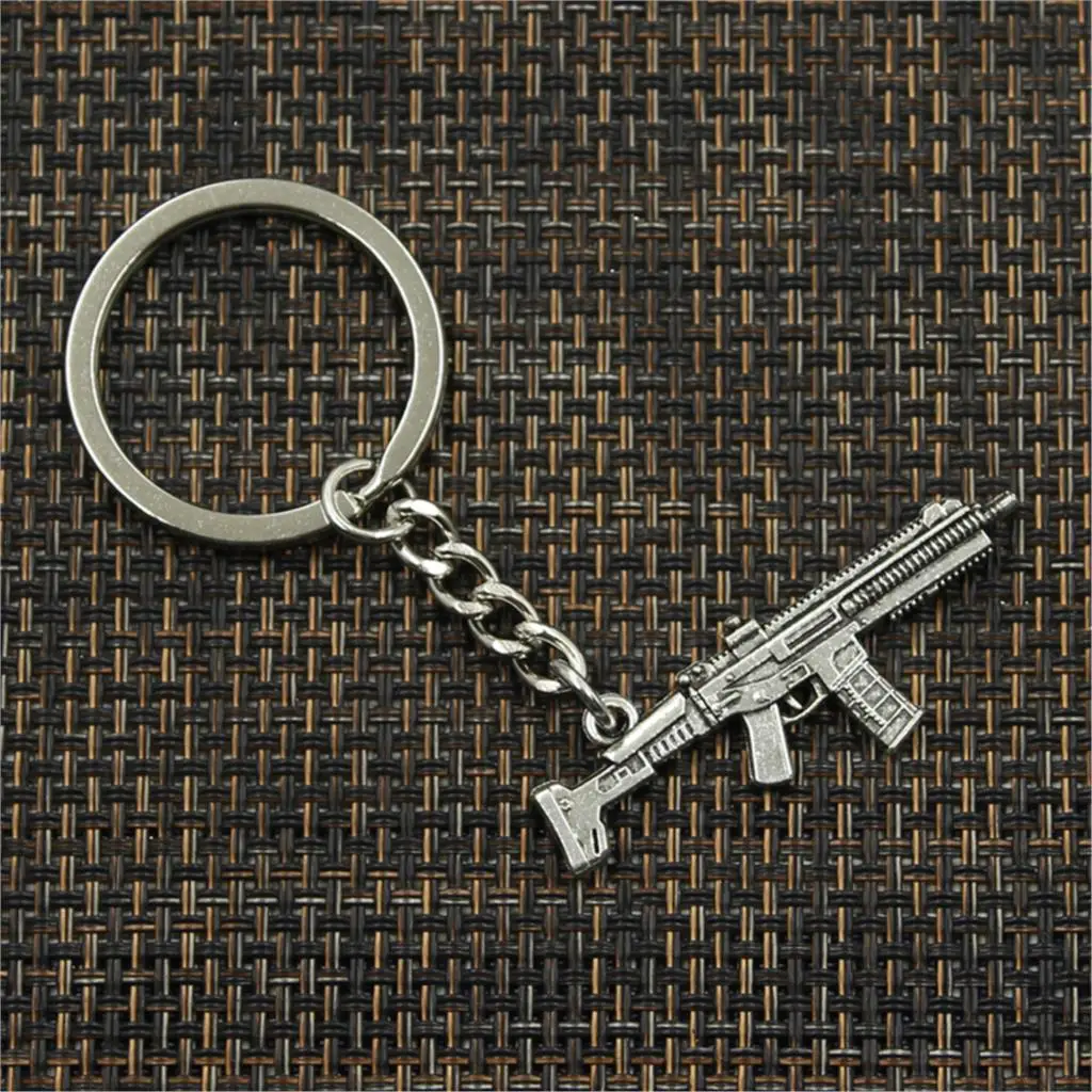 Factory Price Machine Gun Assault Rifle Pendant Key Ring Metal Chain Silver Color Men Car Gift Souvenirs Keychain Dropshipping