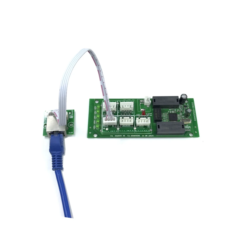 OEM factory direct mini fast 10 / 100mbps 5-port Ethernet network lan hub switch board two-layer pcb 5 rj45 5V 12V head port