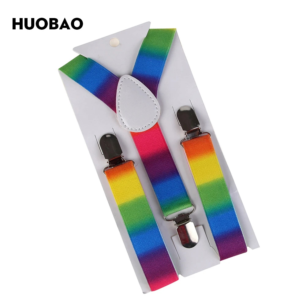 HUOBAO 2019 Fashion Colorful Rainbow Striped Suspenders And Bow Ties Sets For Children