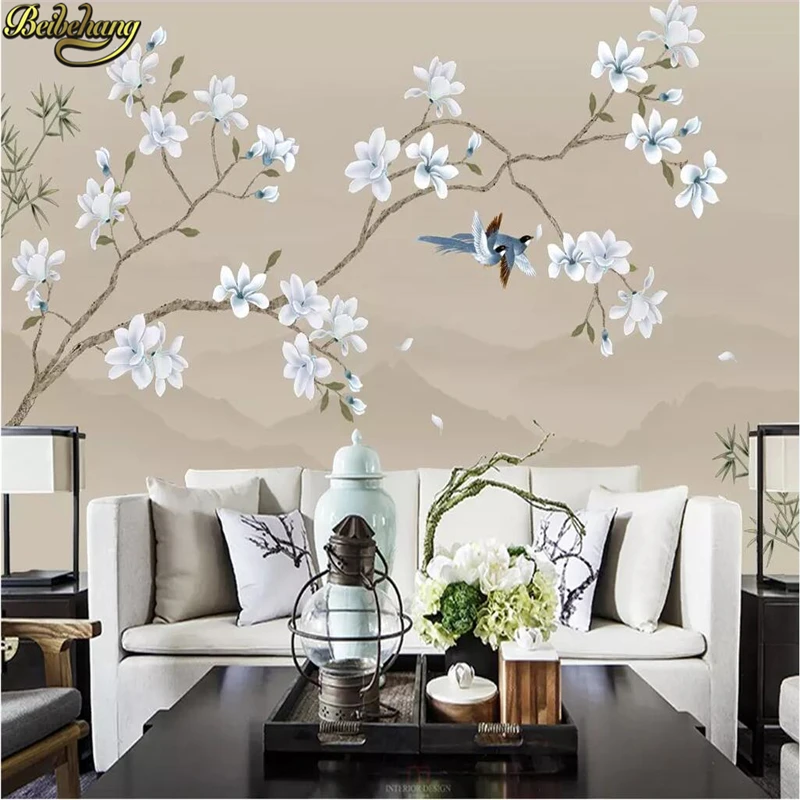 beibehang Custom Magnolia flower bird Landscape Photo mural Wallpaper Living Room Bedside Backdrop Wall Mural Papel De Parede 3D