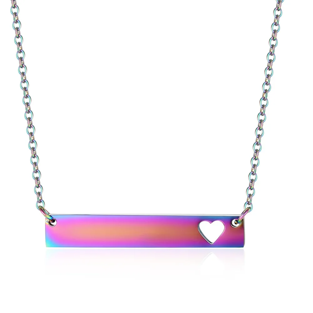 20pcs/lot Blank Bar Iridescence Pendant Necklace Two Sides Mirror Polish Rainbow Bar Necklaces 45cm