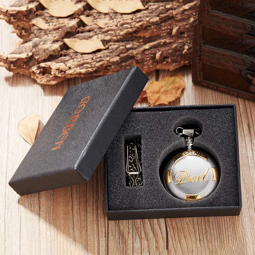 The Greatest DAD-reloj de bolsillo para hombre, con caja de regalo, para el Día del Padre, te quiero, papá, regalo de cumpleaños, dorado, bronce, cadena FOB, Cloc