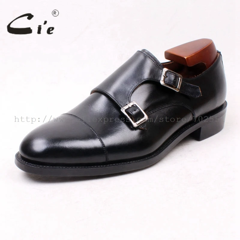 cie Round Cap Toe Double Monk Straps Handmade 100%Genuine Calf Leather Goodyear Welted Men's Shoe Leather Bottom Outsole MS126