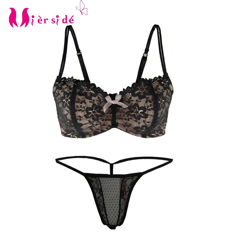 

Mierside 7613 Lace Bow Sexy Bra Set Women underwear Bralette and G-string 30-38 A\B\C\D\DD\DDD\E\F for sexy women WX14033