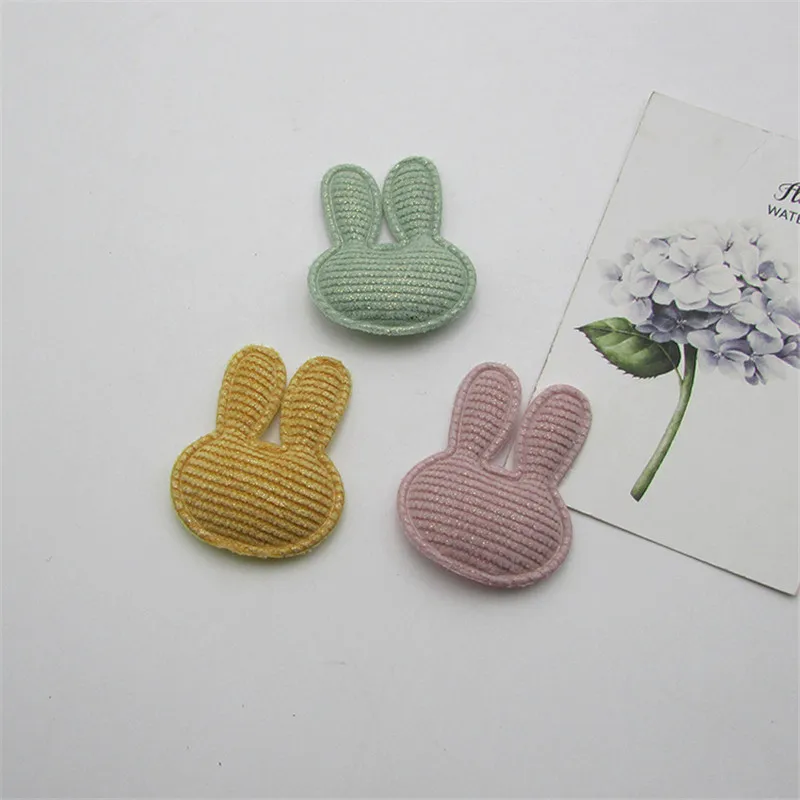 36pcs/lot 3*4cm Stripe Rabbit Head Pads Patches Appliques for Craft Clothes Sewing Supplies DIY Hair Clip Accessories