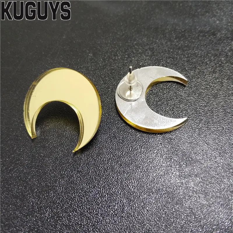 KUGUYS Classic Gold Color Small Moon Stud Earring for Women Acrylic Mirror Fashion Jewelry Accessories