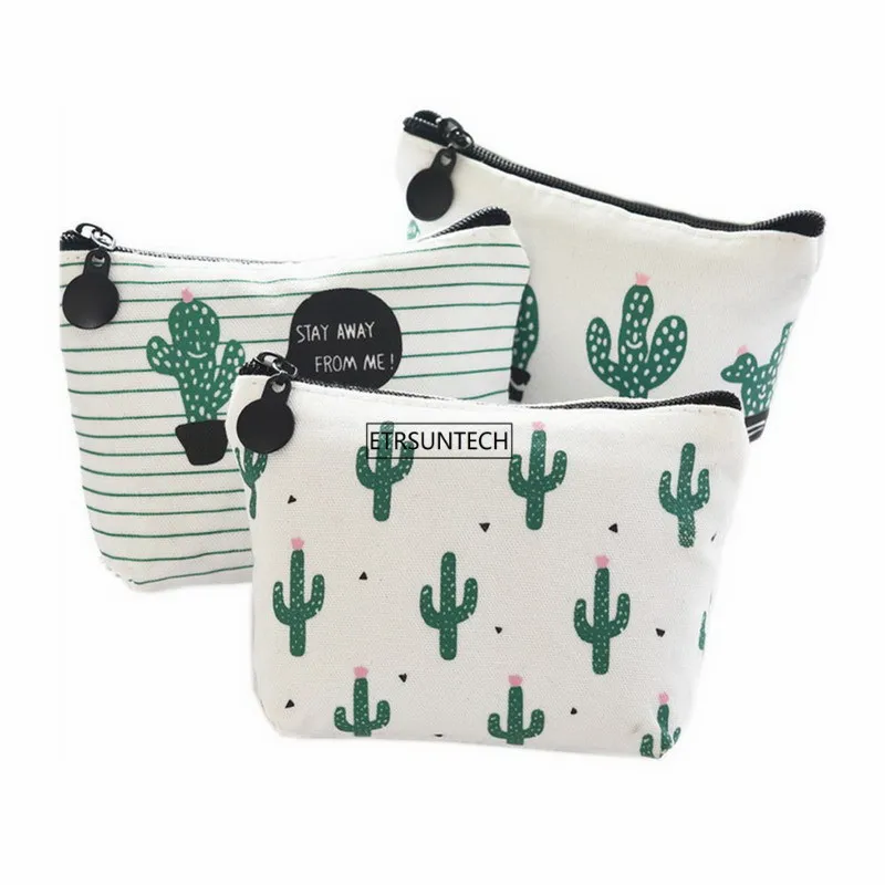 12PCS Canvas Student Pencil Case Box Pen Pouch Coin Purse Pouches Cosmetic Makeup Bag Cactus Pastoral Bandage