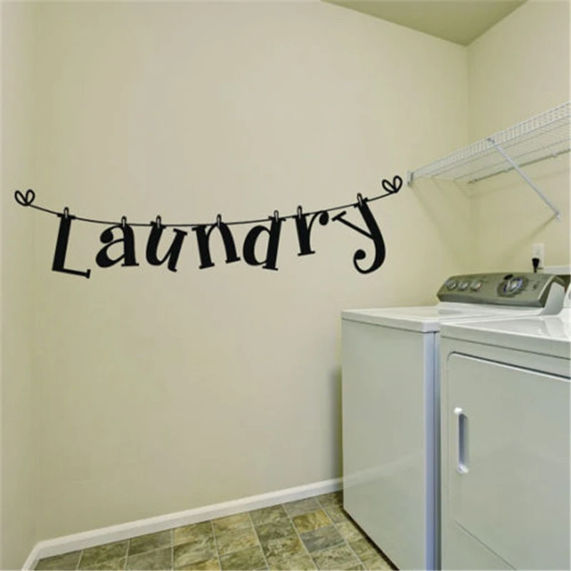 1Pc Laundry Words Wall Stickers Clothesline Decorative Vinyl for Laundry Room Wall PVC Wash House Decoration Wallpaper Stickers