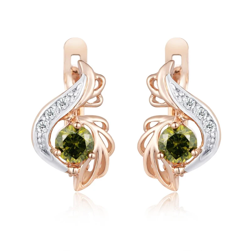 Gorgeous Women Femme 585 Gold Color Jewelry Green Stone Cubic Zircon Drop Dangle Earrings