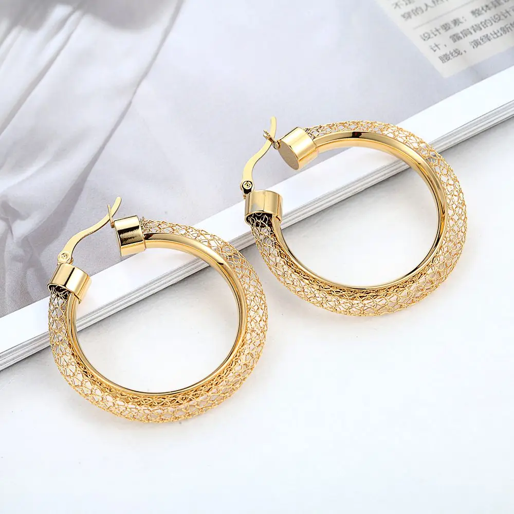 Net Round Pattern Hollow Hoop Earrings Brand Earrings For Women Jewelry Wholesale Trendy Gold Colour Women Earrings