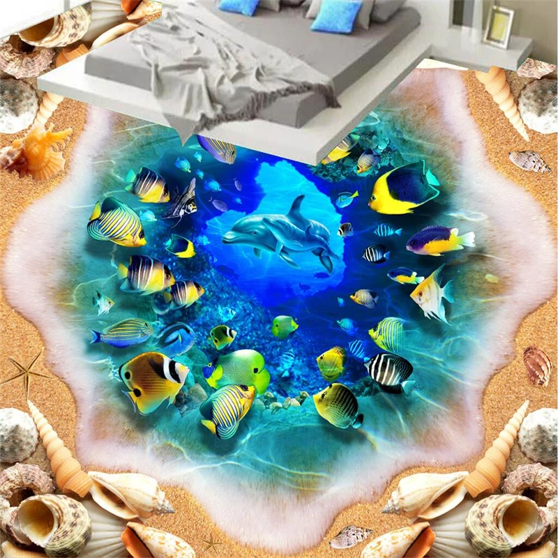 beibehang Dolphin whale Ocean Self-adhesive 3d floor wall paper wallpaper bedroom 3d flooring waterproof wall papers home decor