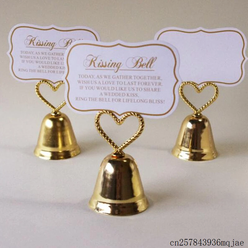 

200 Pcs Bell Place Card Holder Kissing Bell Photo Holder Name Clips Wedding Decoration Party Favors Silver Gold