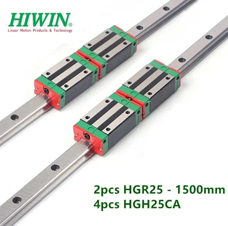 2pcs 100% original HIWIN Linear Guide HGR25 - 1500mm rail + 4pcs HGH25CA narrow carriage block bearings cnc part