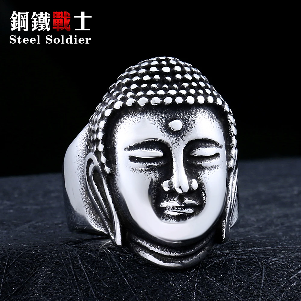 Steel soldier 316L Stainless Steel jewelry religion Sakyamuni Buddha ring wholesale rings