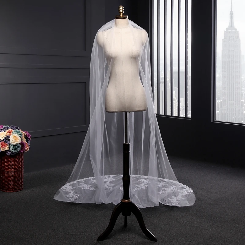 New Arrival Appliqued Lace Bridal veil White Ivory 3 Meter Wedding veil veu de noiva bride sluier vestido de noiva