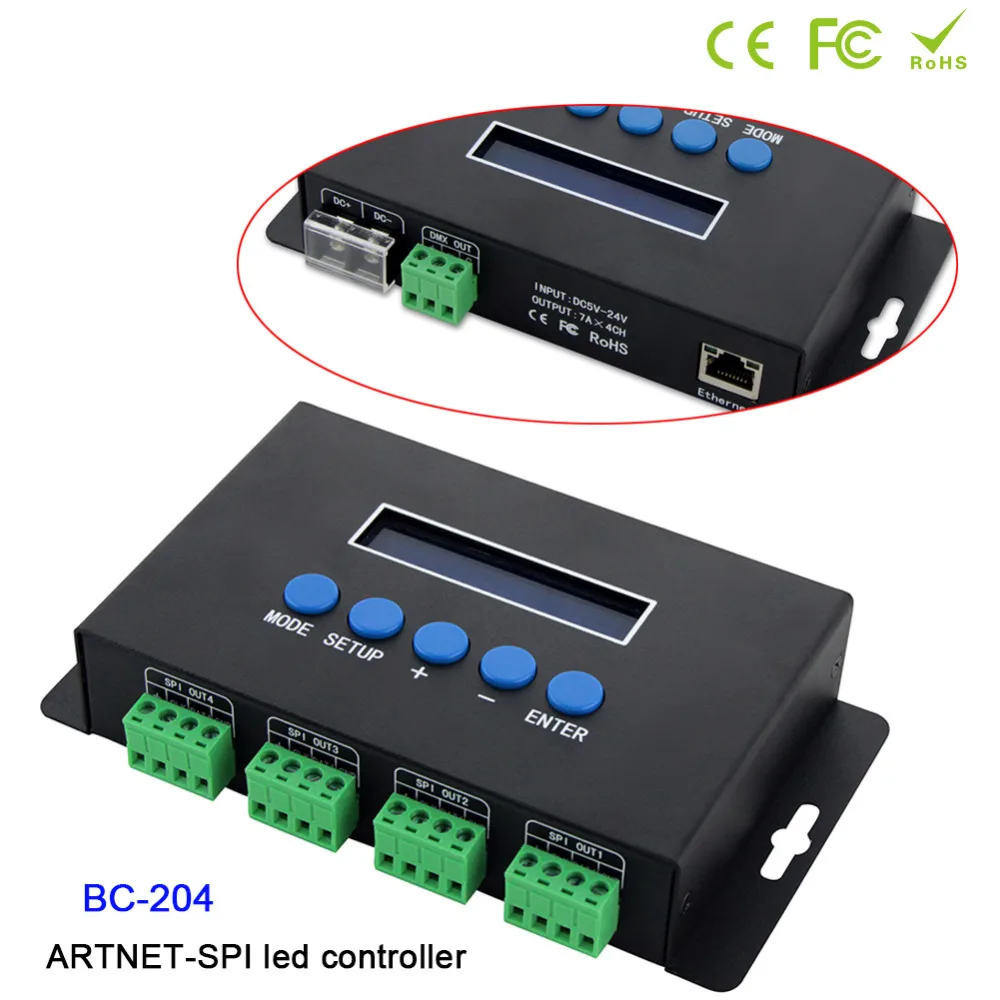 artnet para spi dmx pixel controlador de luz eternet protocolo de entrada 680pixels 4ch mais uma porta 1x512 canais de saida dc5v 24v bc204 01