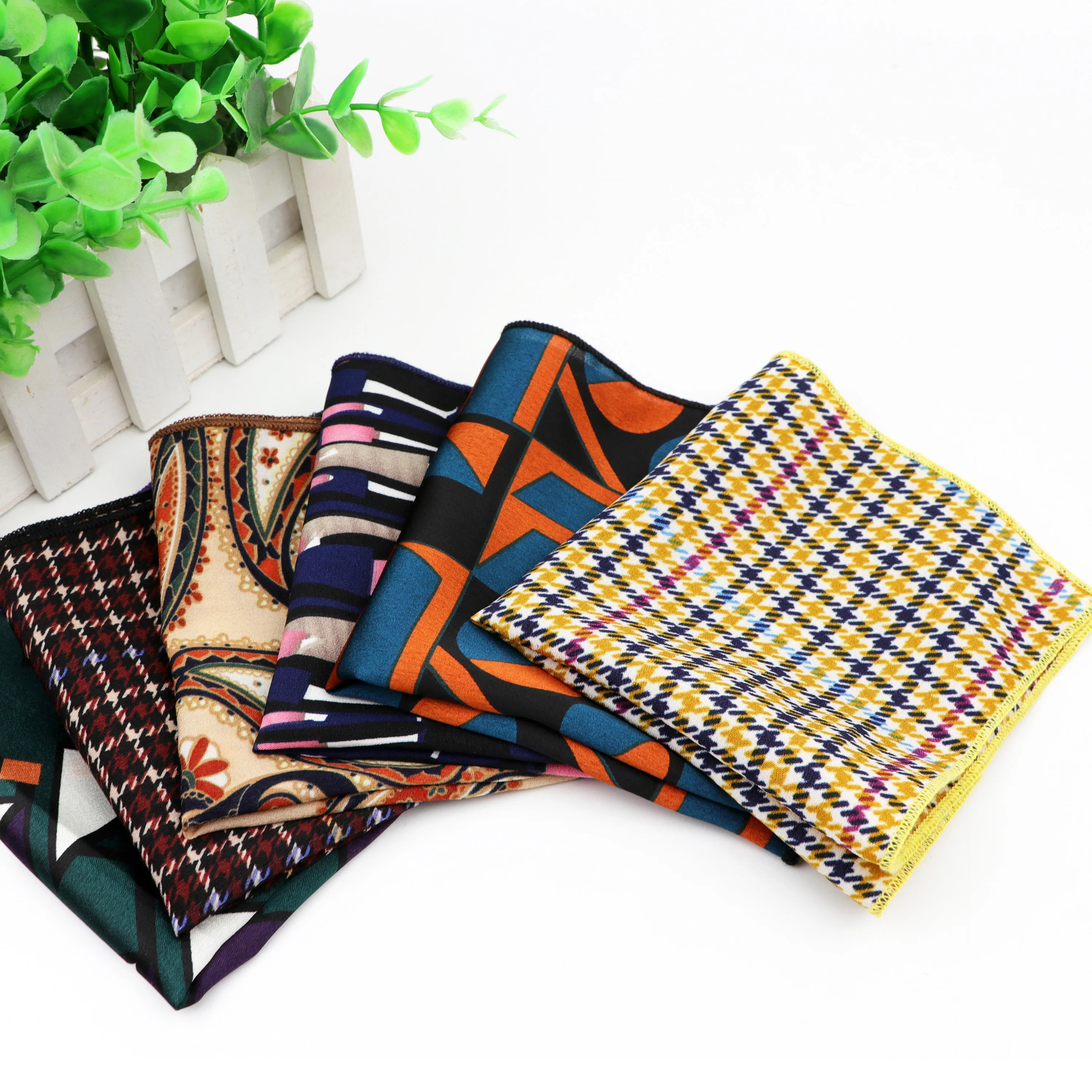 Chiffon Handkerchief Vintage Polyester Hankies Men's Pocket Square Handkerchiefs Striped Geometric Scarves