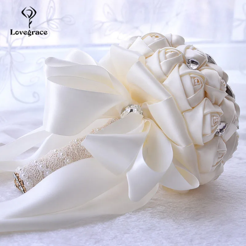 Lovegrace Wedding Bouquet Silk Roses Rhinestone Bridal Bridesmaid Bouquets Red Flowers Artificial Mariage Home Decoration Flower