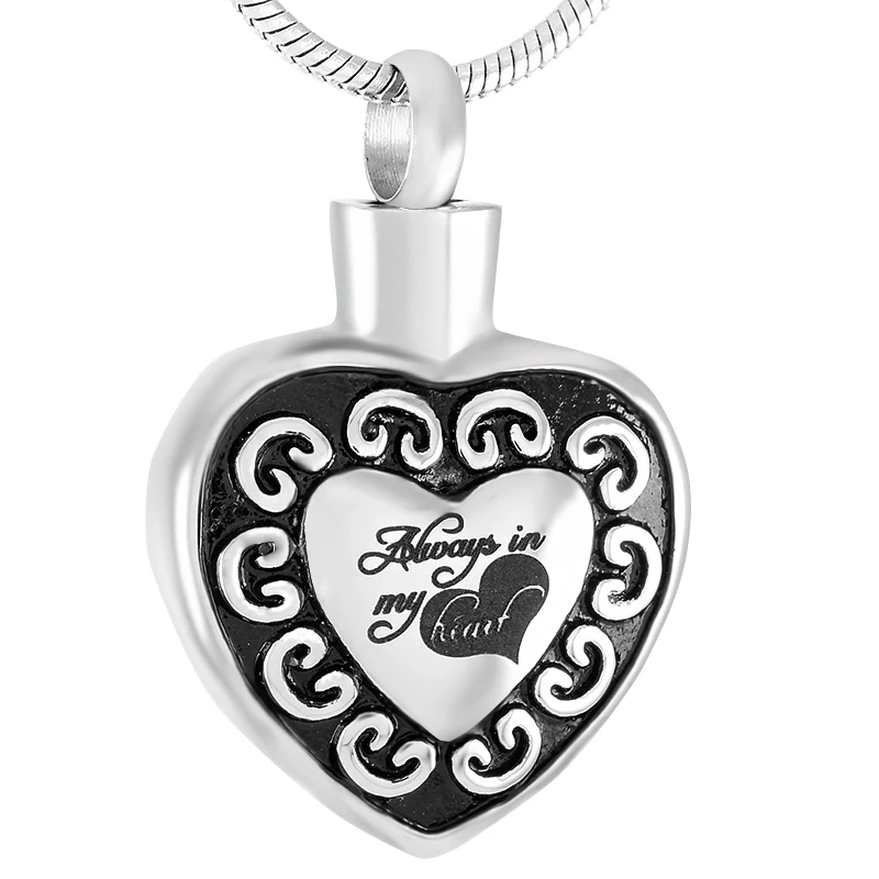 Hot Sale 'Always In My Heart' Cremation Urn Pet/Human Ashes Urn Dogs/Cats Ashes Urn Pendant Necklace Memorial Jewelry