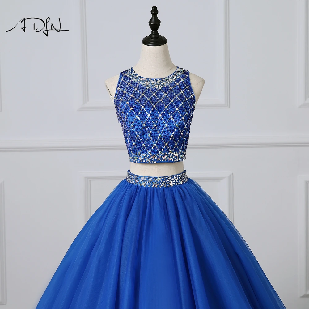 ADLN Royal Blue Abiti Stile Quinceanera Con Il cristallo A Due Pezzi Masquerade Abito Delicato In Rilievo Vestito Da Promenade Dolce 16 vestito Debuttante