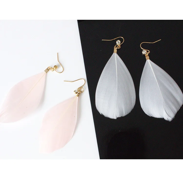 2020 new fashion earrings feathers crystal influx of people exaggerated personality jewelry wholesale ladies gift distribution