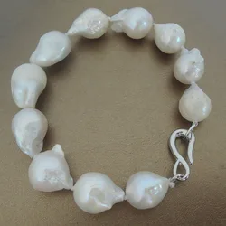 100%  nature freshwater pearl bracelet with big baroque shape-nature colors-13-15 m big baroque pearl