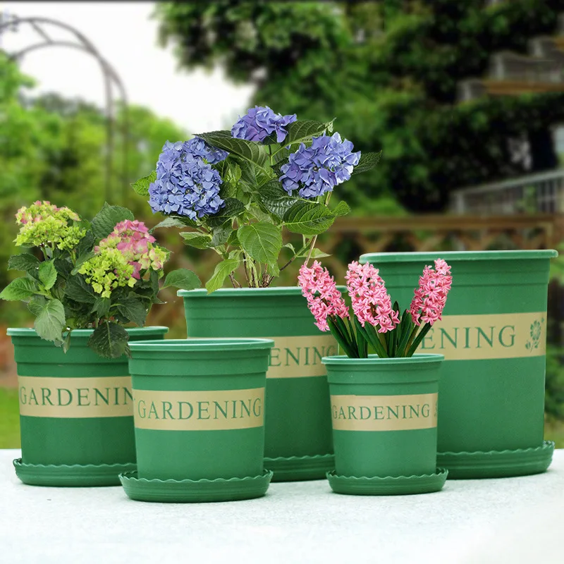 

3pcs Plastic PP Resin Garden Flower Pot Durable Reusable Simple Brief Style Corrosion Resistant Flowerpot With Tray