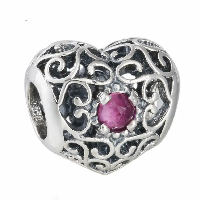 

Fit Original Pandora Charms Bracelet 925 Sterling Silver Openwork Heart July Synthetic gules Birthstone Charms Women Jewelry