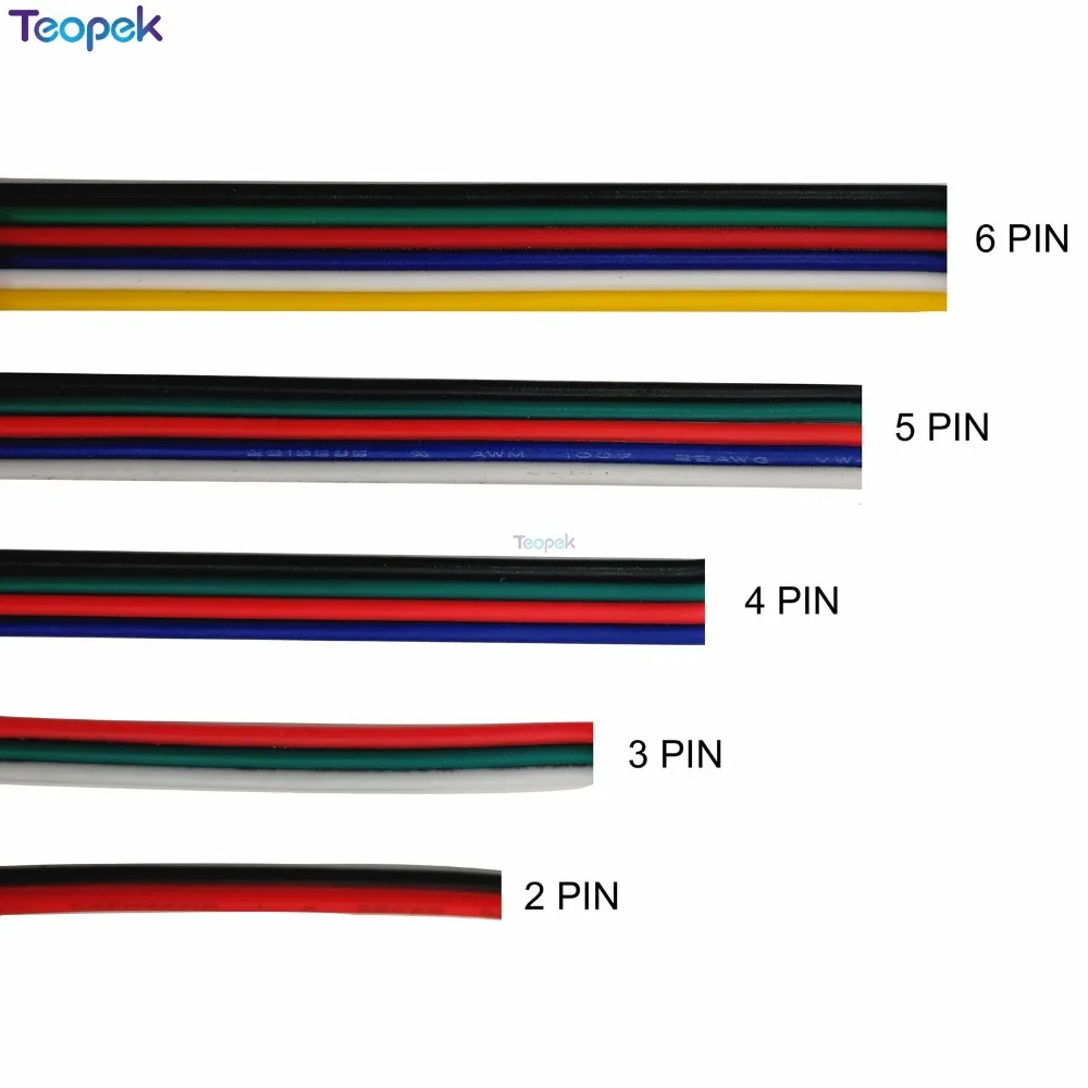 2pin 3pin 4pin 5pin 6pin Extension Wire Cable 22AWG Led Connector For WS2812 WS2811 RGB RGBW RGB CCT 5050 3528 LED Strip