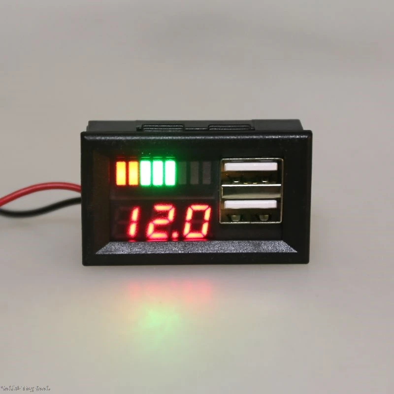 12V Digital Motorcycle Voltmeter Battery Panel Meter USB 5V Output 4XFD