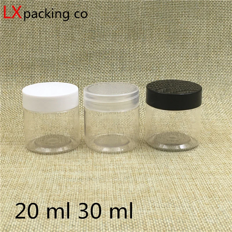 

50 pcs 20 30 ml 1 OZ Clear Empty Plastic jars For Spices Cans Cream Pack small cosmetic Containers mini botellas Free Shipping