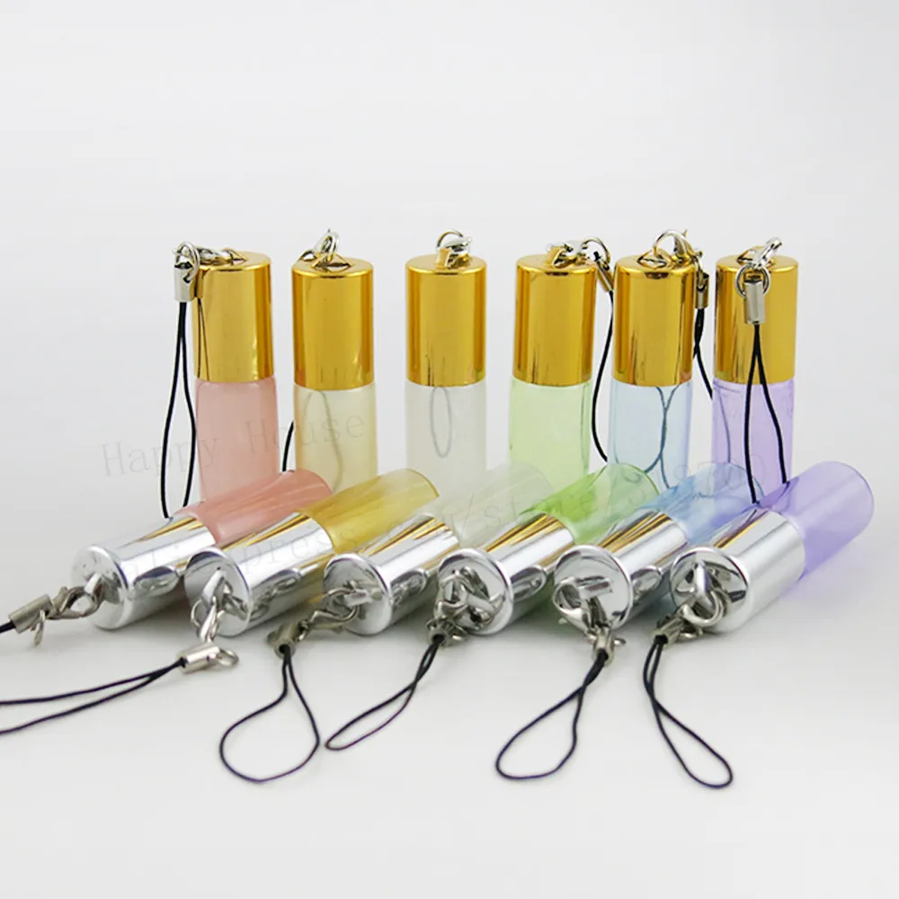 

50 x 5ml Glass Colorful Portable Essential Oil Roller Bottles With Lanyard 5cc Aromatherapy Perfumes Lip Balms Bottle Container