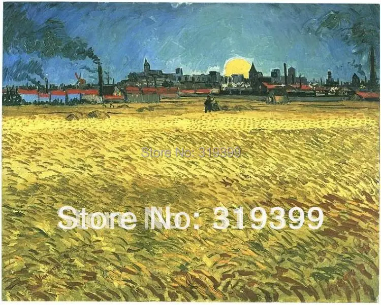 Vincent Van Gogh Oil Painting reproduction on linen canvas,Sunset Wheat Field Nea Arles,100% handmade,Free  Shipping