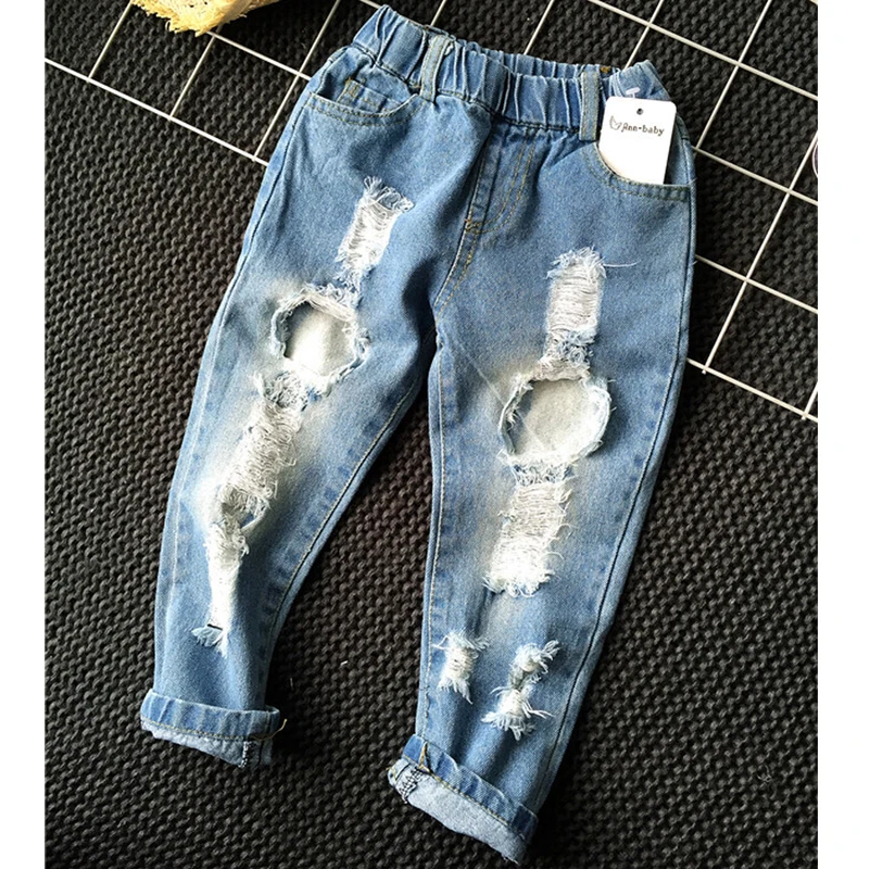 

1-6yrs Boys Clothes Girls Clothes Children Broken Hole Pants New 2021 Baby Boys Girls Jeans Pants Brand Trousers Fashion Jeans