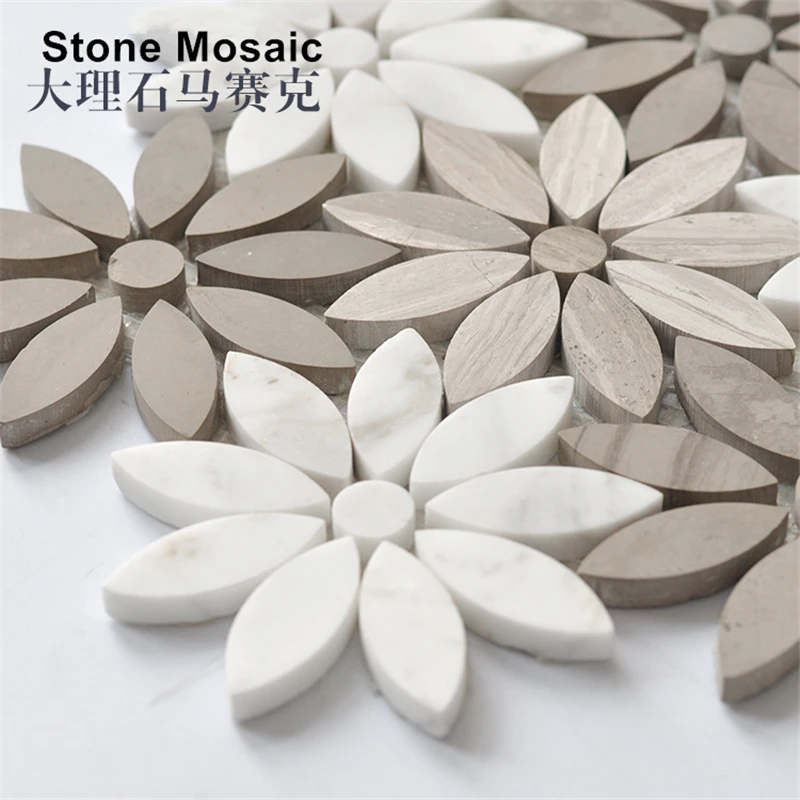 Nordic Style Polished Natural Stone Carrara White Flower Pattern Marble Mosaic Tile, Kitchen Bathroom fireplace wall floor tiles