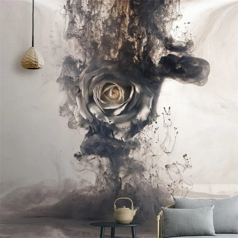 

beibehang Home Decorative Wallpaper European Creative Hand Painted Smoke Rose Background Wall mural 3d wallpaper papel de parede