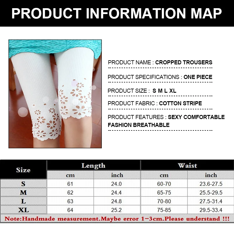 M-XXL Casual women leggings Summer Cotton Knitted Flower Solid Color Midi Leggins Work Out Girls Leggings Stretched Pants