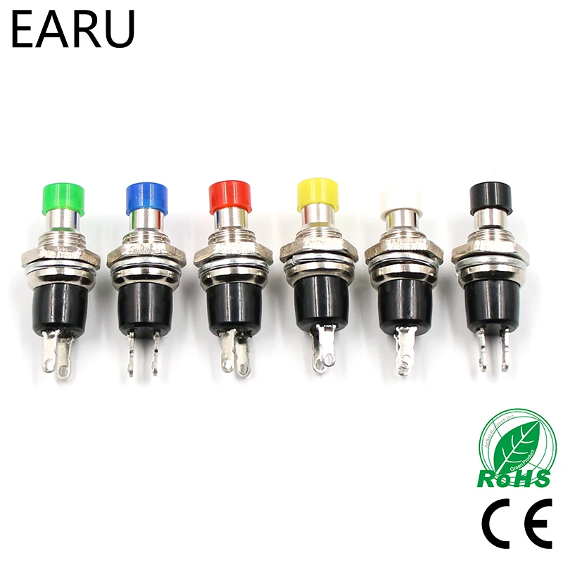 10Pcs Mini Micro DIY 7mm Thread 2 Pins Momentary Push Button Switch Red Black White Blue Yellow Green Lockless Self-rest ON/OFF