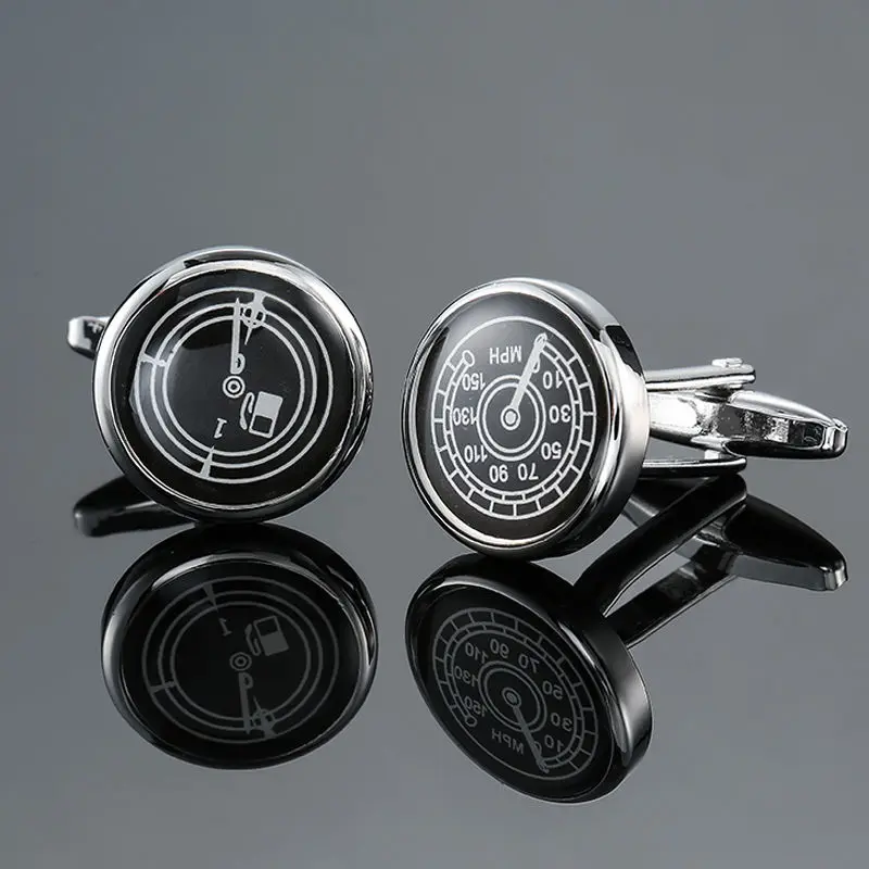 DY New fashion luxury car gear bearing round table thermometer Cufflinks Men\'s French shirt Cufflinks