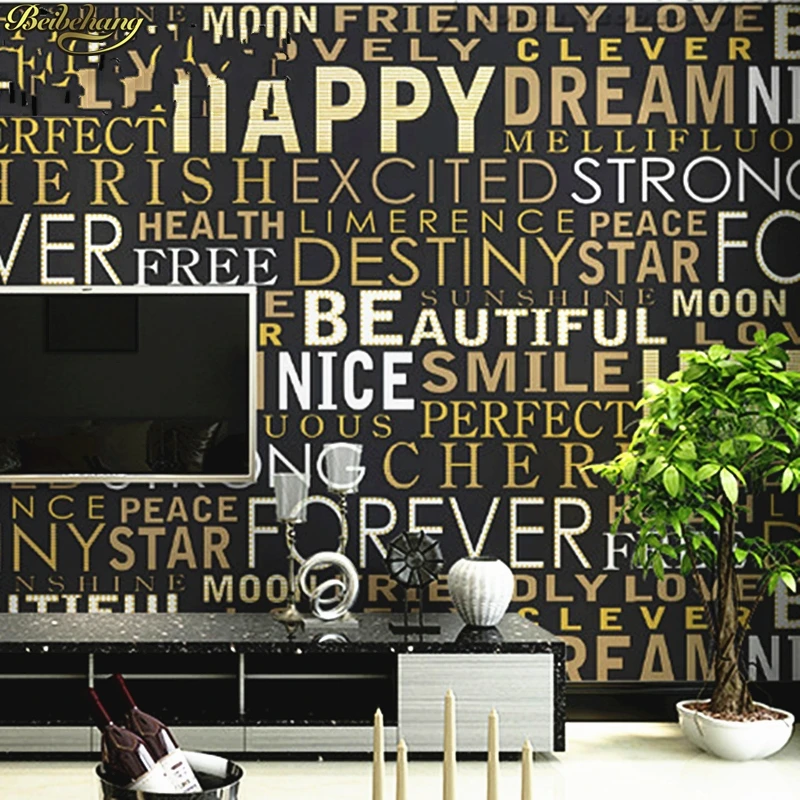 beibehang Text bronzing non-woven bedroom living room 3D stereoscopic television background wallpaper video papel de parede