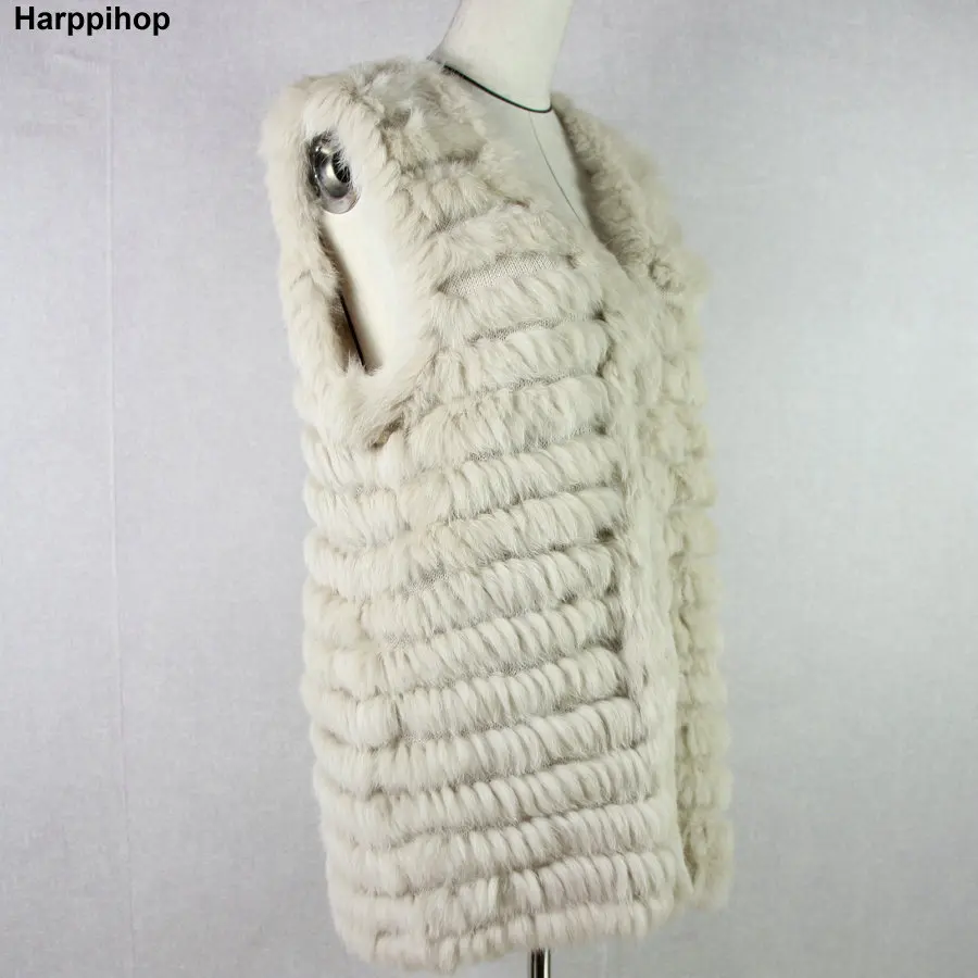 Harppihop 2024 ขนสัตว์กระต่ายธรรมชาติถักเสื้อใหม่หกสีคุณภาพดี Lady Rex FUR แจ็คเก็ต underwaist แขนกุดขนสัตว์