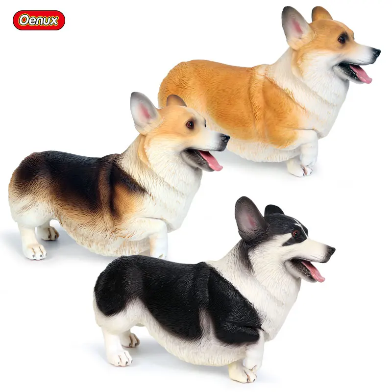 Oenux Classic Lovely Big Corgi Simulation Animals Action Figures Pet Dog Model Brinquedos Figurine PVC Collection Cute Toys