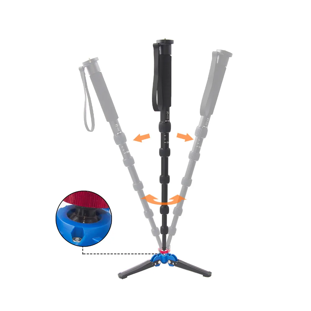 Fusitu FT111 Aluminium Professional Camera Walking Stick with Mini Tripod Monopod Stand Base and Tripod Head for DSLR