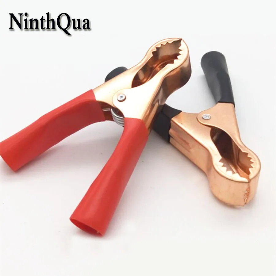 NinthQua 2pcs 50A Copper Alligator Clip with Insulator PVC Sheath 80mm Toothed battery Charger Clip Safety Test Clip