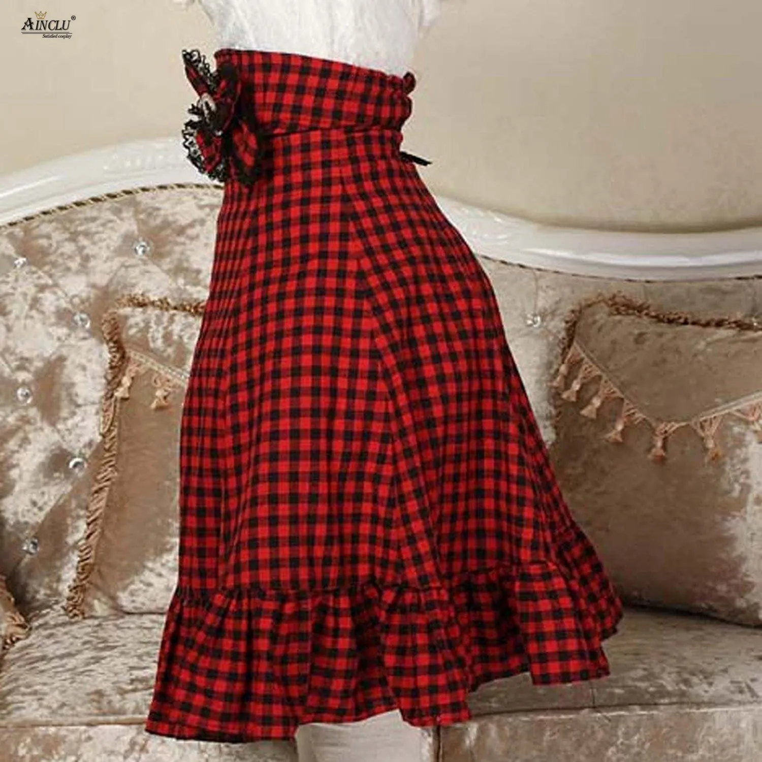 Aanpassen Cosplay Zomer Rokken 2018 Rode Plaid Classic Lolita Kant Rokken Womens Katoen Polyester Meisjes Hoge Taille Rokken