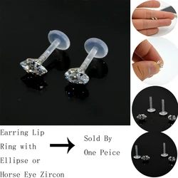 Hot girl Bioplast Flexible PTFE Labret Ear Tragus Cartilage Earring Lip Ring With Ellipse Or Horse Eye Zircon 16g